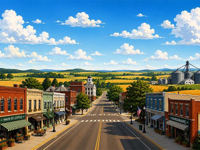 From farm field to small-town Main Street, clinic to classroom, rural America's resilience is writing a hopeful new story. (AI-generated illustration using a prompt by Anthony Greder)